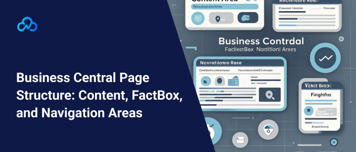 User interface design in Business Central showing navigation, content, and FactBox areas.