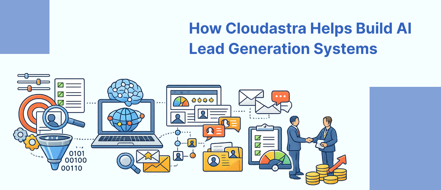 Cloudastra AI B2B lead generation system combining targeting, data enrichment, lead scoring, personalized outreach, and sales pipeline optimization