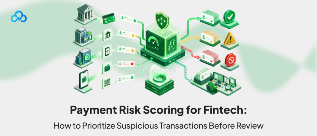 Payment risk scoring for fintech showing how suspicious transactions are prioritized before manual review.
