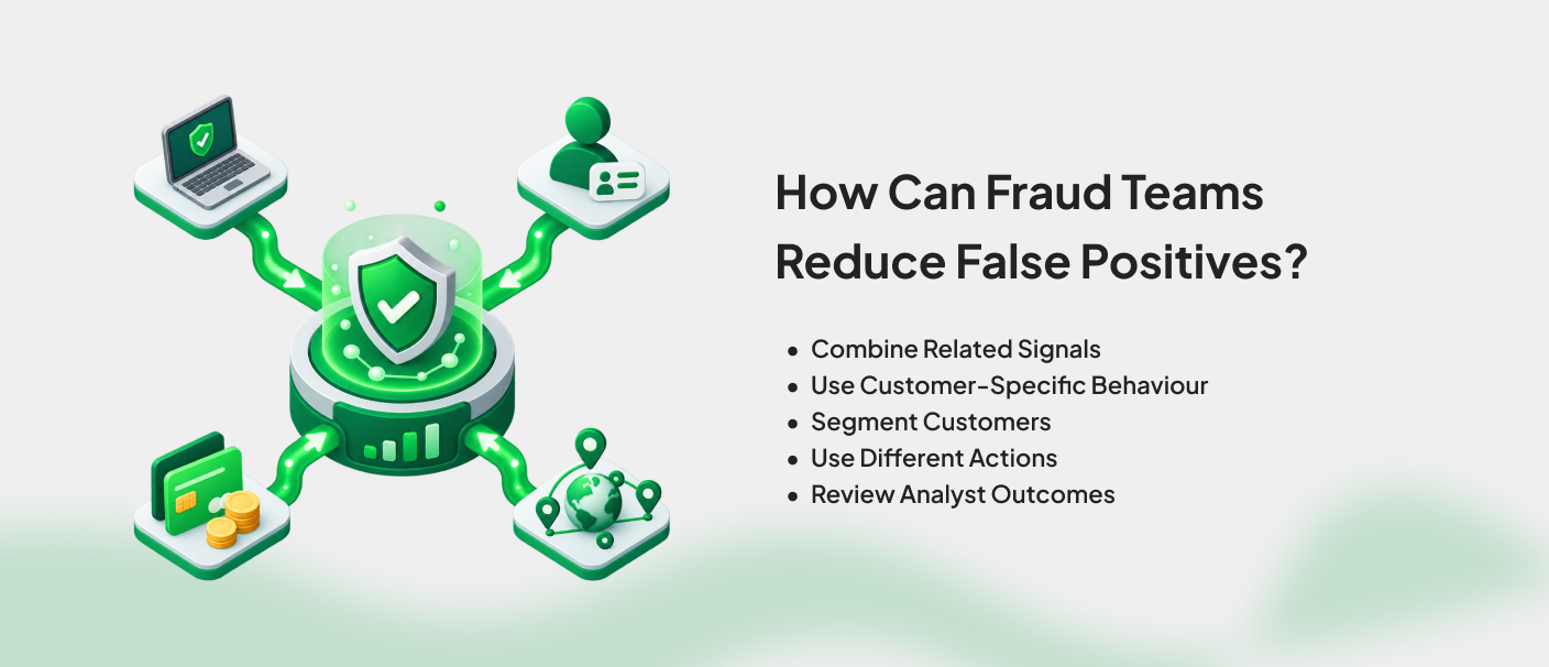 Fraud teams reducing false positives using customer behavior, combined risk signals, segment-based rules, and analyst feedback