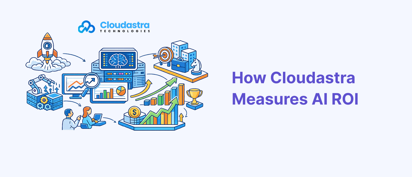 Cloudastra AI ROI measurement framework for tracking business outcomes, cost savings, productivity, and growth